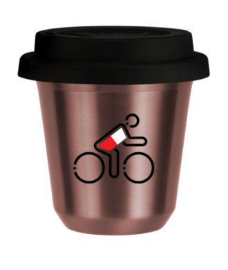 Tasse 80 ml OR ROSE "Cycliste aux couleurs polonaises (noir)", avec couvercle noir Tasse 80 ml OR ROSE "Cycliste aux couleurs polonaises (noir)", avec couvercle noir