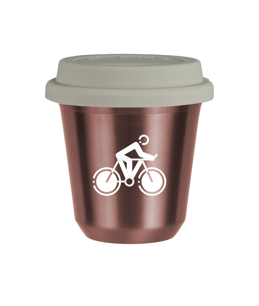 Tasse 80 ml OR ROSE "Cyclisme 2 (blanc)", avec couvercle blanc Tasse 80 ml OR ROSE "Cyclisme 2 (blanc)", avec couvercle blanc