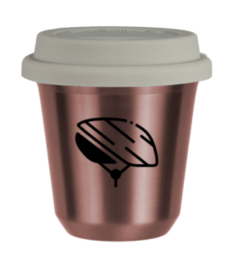 Tasse 80 ml OR ROSE "Casque (noir)", avec couvercle blanc Tasse 80 ml OR ROSE "Casque (noir)", avec couvercle blanc