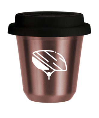 Tasse 80 ml OR ROSE "Casque (blanc)", avec couvercle noir Tasse 80 ml OR ROSE "Casque (blanc)", avec couvercle noir