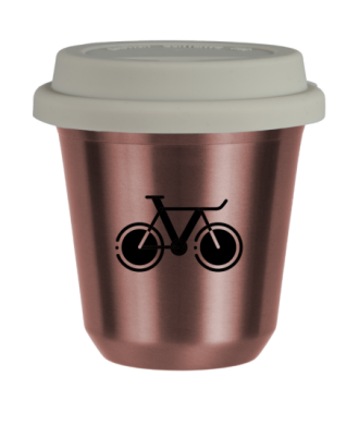 Tasse 80 ml OR ROSE "Vélo 1", avec couvercle blanc Tasse 80 ml OR ROSE "Vélo 1", avec couvercle blanc