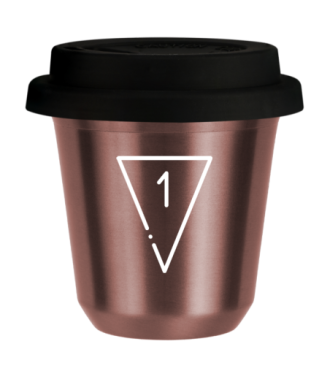 Tasse 80 ml OR ROSE "1 (blanc)", avec couvercle noir Tasse 80 ml OR ROSE "1 (blanc)", avec couvercle noir