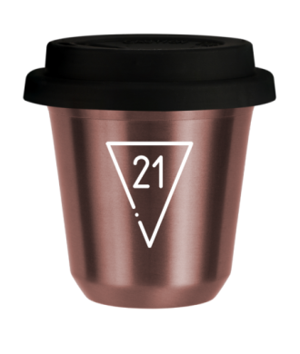 Tasse 80 ml OR ROSE "21 (blanc)", avec couvercle noir Tasse 80 ml OR ROSE "21 (blanc)", avec couvercle noir