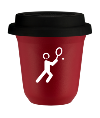 Tasse 80 ml ROUGE "Tennis 1 (blanc)", avec couvercle noir Tasse 80 ml ROUGE "Tennis 1 (blanc)", avec couvercle noir