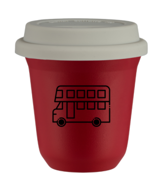 Tasse 80 ml ROUGE "Bus (noir)", avec couvercle blanc Tasse 80 ml ROUGE "Bus (noir)", avec couvercle blanc