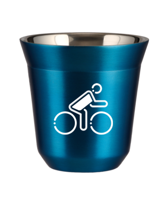Tasse 80 ml BLEU MÉTALLIQUE "Cycliste aux couleurs polonaises (blanc)" Tasse 80 ml BLEU MÉTALLIQUE "Cycliste aux couleurs polonaises (blanc)"