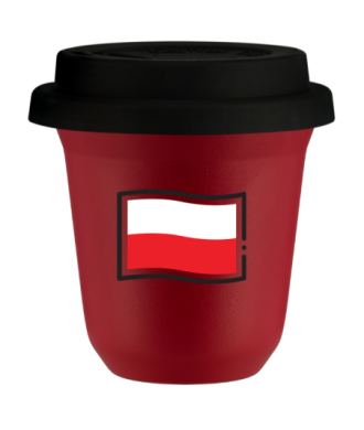 Tasse 80 ml ROUGE "Drapeau polonais (noir)", avec couvercle noir Tasse 80 ml ROUGE "Drapeau polonais (noir)", avec couvercle noir