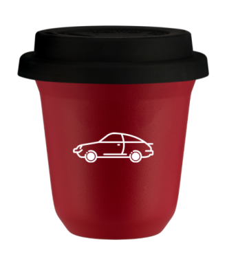Tasse 80 ml ROUGE "Voiture (blanc)", avec couvercle noir Tasse 80 ml ROUGE "Voiture (blanc)", avec couvercle noir