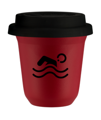 Tasse 80 ml ROUGE "Natation", avec couvercle noir Tasse 80 ml ROUGE "Natation", avec couvercle noir