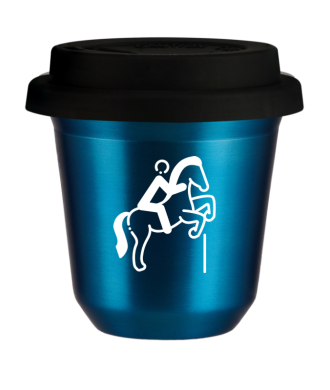 Tasse 80 ml BLEU MÉTALLIQUE "Équitation 1 (blanc)", avec couvercle noir Tasse 80 ml BLEU MÉTALLIQUE "Équitation 1 (blanc)", avec couvercle noir
