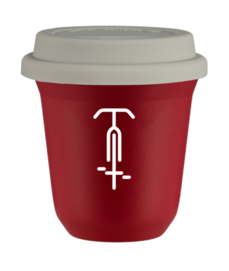 Tasse 80 ml ROUGE "Cyclisme 1 (blanc)", avec couvercle blanc Tasse 80 ml ROUGE "Cyclisme 1 (blanc)", avec couvercle blanc