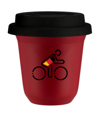 Tasse 80 ml ROUGE "Cycliste aux couleurs allemandes (noir)", avec couvercle noir Tasse 80 ml ROUGE "Cycliste aux couleurs allemandes (noir)", avec couvercle noir