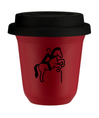 Tasse 80 ml ROUGE "Équitation 1", avec couvercle noir Tasse 80 ml ROUGE "Équitation 1", avec couvercle noir