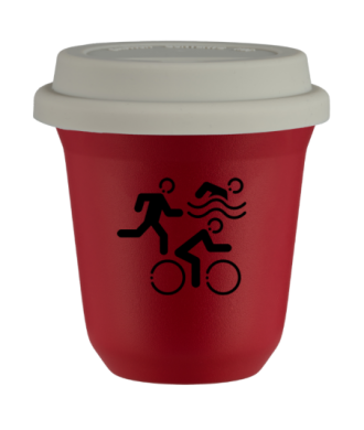 Tasse 80 ml ROUGE "Sports", avec couvercle blanc Tasse 80 ml ROUGE "Sports", avec couvercle blanc