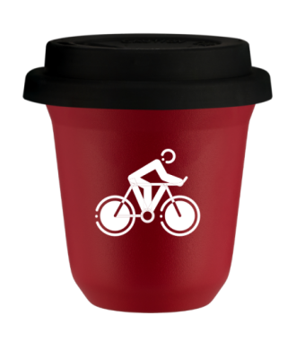 Tasse 80 ml ROUGE "Cyclisme 2 (blanc)", avec couvercle noir Tasse 80 ml ROUGE "Cyclisme 2 (blanc)", avec couvercle noir
