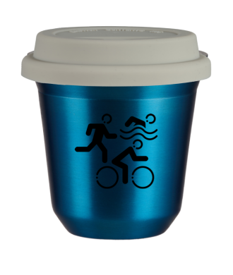 Tasse 80 ml BLEU MÉTALLIQUE "Sports", avec couvercle blanc Tasse 80 ml BLEU MÉTALLIQUE "Sports", avec couvercle blanc