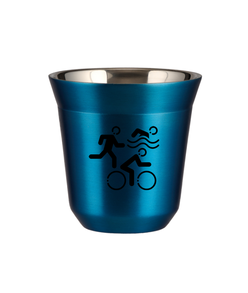 Tasse 80 ml BLEU MÉTALLIQUE "Sports (noir)"