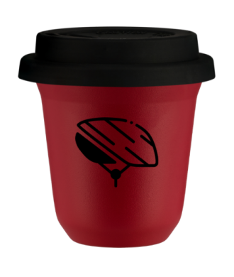 Tasse 80 ml ROUGE "Casque (noir)", avec couvercle noir Tasse 80 ml ROUGE "Casque (noir)", avec couvercle noir