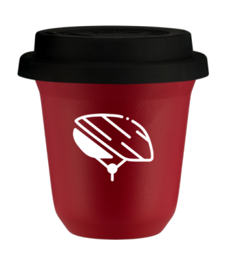 Tasse 80 ml ROUGE "Casque (blanc)", avec couvercle noir Tasse 80 ml ROUGE "Casque (blanc)", avec couvercle noir