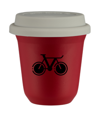 Tasse 80 ml ROUGE "Vélo 1 (noir)", avec couvercle blanc Tasse 80 ml ROUGE "Vélo 1 (noir)", avec couvercle blanc