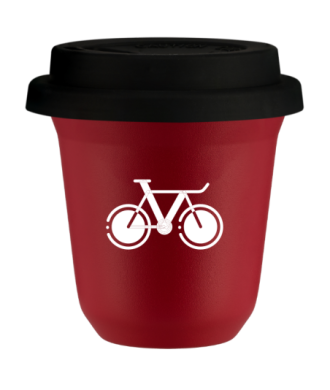 Tasse 80 ml ROUGE "Vélo 1 (blanc)", avec couvercle noir Tasse 80 ml ROUGE "Vélo 1 (blanc)", avec couvercle noir