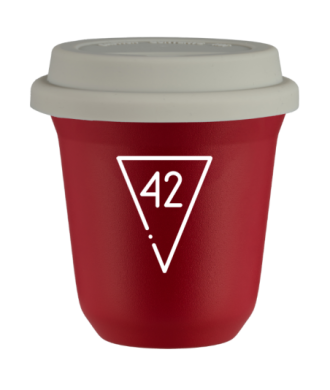 Tasse 80 ml ROUGE "42 (blanc)", avec couvercle blanc Tasse 80 ml ROUGE "42 (blanc)", avec couvercle blanc