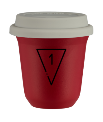 Tasse 80 ml ROUGE "1", avec couvercle blanc Tasse 80 ml ROUGE "1", avec couvercle blanc