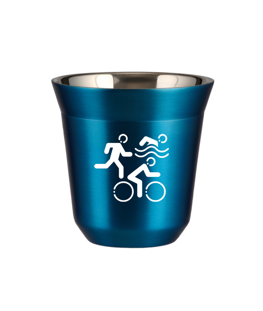 Tasse 80 ml BLEU MÉTALLIQUE "Sports (blanc)"