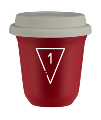 Tasse 80 ml ROUGE "1 (blanc)", avec couvercle blanc Tasse 80 ml ROUGE "1 (blanc)", avec couvercle blanc