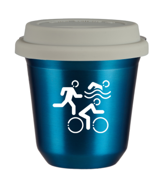 Tasse 80 ml BLEU MÉTALLIQUE "Sports (blanc)", avec couvercle blanc Tasse 80 ml BLEU MÉTALLIQUE "Sports (blanc)", avec couvercle blanc