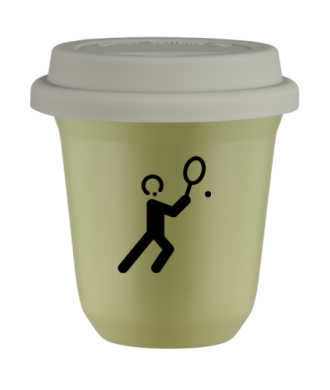 Tasse 80 ml PISTACHE "Tennis 1 (noir)", avec couvercle blanc Tasse 80 ml PISTACHE "Tennis 1 (noir)", avec couvercle blanc