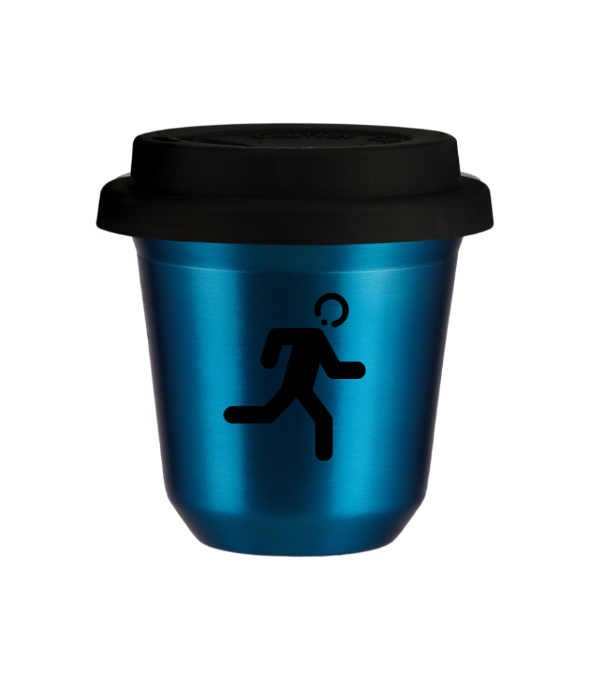 Tasse 80 ml BLEU MÉTALLIQUE "Coureur", avec couvercle noir