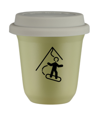 Tasse 80 ml PISTACHE "Snowboard", avec couvercle blanc Tasse 80 ml PISTACHE "Snowboard", avec couvercle blanc