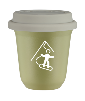 Tasse 80 ml PISTACHE "Snowboard (blanc)", avec couvercle blanc Tasse 80 ml PISTACHE "Snowboard (blanc)", avec couvercle blanc