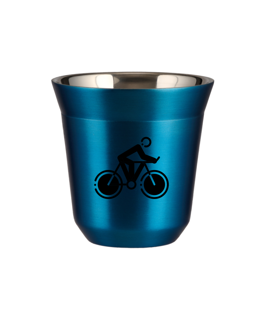 Tasse 80 ml BLEU MÉTALLIQUE "Cyclisme 2"