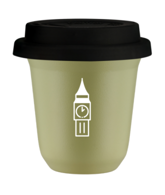 Tasse 80 ml PISTACHE "BIG BEN (blanc)", avec couvercle noir Tasse 80 ml PISTACHE "BIG BEN (blanc)", avec couvercle noir