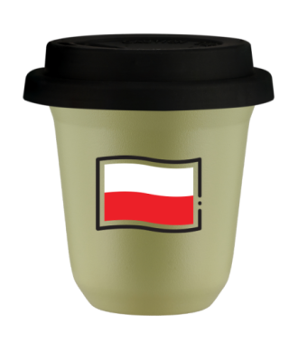 Tasse 80 ml PISTACHE "Drapeau polonais (noir)", avec couvercle noir Tasse 80 ml PISTACHE "Drapeau polonais (noir)", avec couvercle noir