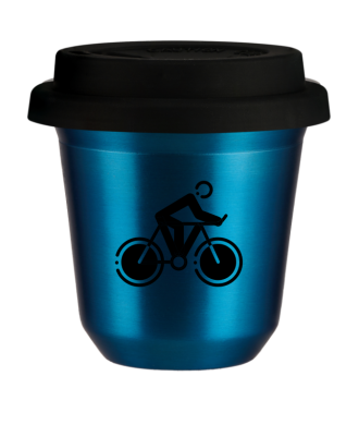 Tasse 80 ml BLEU MÉTALLIQUE "Cyclisme 2 (noir)", avec couvercle noir Tasse 80 ml BLEU MÉTALLIQUE "Cyclisme 2 (noir)", avec couvercle noir