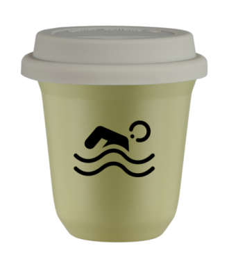 Tasse 80 ml PISTACHE "Natation", avec couvercle blanc Tasse 80 ml PISTACHE "Natation", avec couvercle blanc