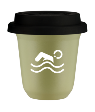 Tasse 80 ml PISTACHE "Natation (blanc)", avec couvercle noir Tasse 80 ml PISTACHE "Natation (blanc)", avec couvercle noir