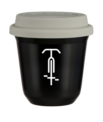 Tasse 80 ml NOIR "Cyclisme 1 (blanc)", avec couvercle blanc Tasse 80 ml NOIR "Cyclisme 1 (blanc)", avec couvercle blanc