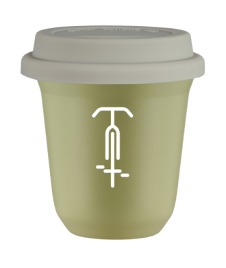 Tasse 80 ml PISTACHE "Cyclisme 1 (blanc)", avec couvercle blanc Tasse 80 ml PISTACHE "Cyclisme 1 (blanc)", avec couvercle blanc