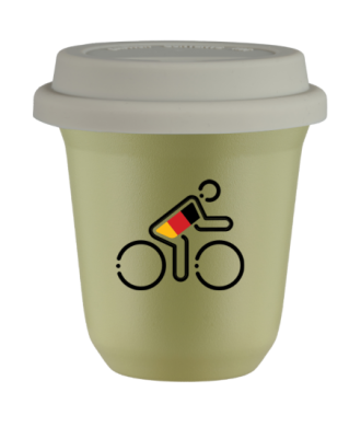 Tasse 80 ml PISTACHE "Cycliste aux couleurs allemandes", avec couvercle blanc Tasse 80 ml PISTACHE "Cycliste aux couleurs allemandes", avec couvercle blanc