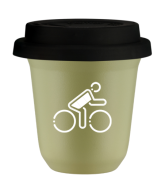 Tasse 80 ml PISTACHE "Cycliste aux couleurs allemandes (blanc)", avec couvercle noir Tasse 80 ml PISTACHE "Cycliste aux couleurs allemandes (blanc)", avec couvercle noir