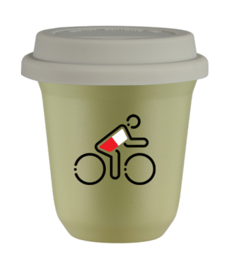 Tasse 80 ml PISTACHE "Cycliste aux couleurs polonaises", avec couvercle blanc Tasse 80 ml PISTACHE "Cycliste aux couleurs polonaises", avec couvercle blanc