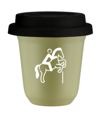 Tasse 80 ml PISTACHE "Équitation 1 (blanc)", avec couvercle noir Tasse 80 ml PISTACHE "Équitation 1 (blanc)", avec couvercle noir