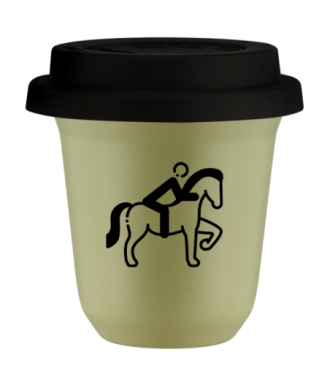 Tasse 80 ml PISTACHE "Équitation 2 (noir)", avec couvercle noir Tasse 80 ml PISTACHE "Équitation 2 (noir)", avec couvercle noir
