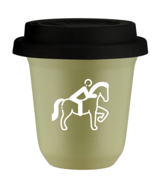 Tasse 80 ml PISTACHE "Équitation 2 (blanc)", avec couvercle noir Tasse 80 ml PISTACHE "Équitation 2 (blanc)", avec couvercle noir