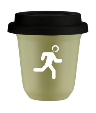 Tasse 80 ml PISTACHE "Coureur (blanc)", avec couvercle noir Tasse 80 ml PISTACHE "Coureur (blanc)", avec couvercle noir