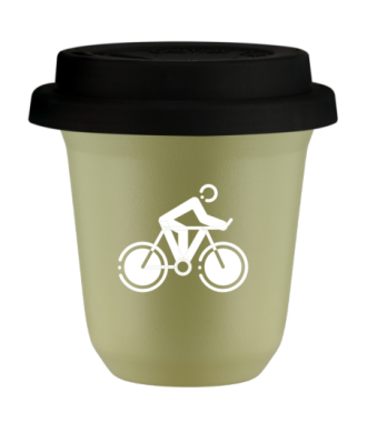 Tasse 80 ml PISTACHE "Cyclisme 2 (blanc)", avec couvercle noir Tasse 80 ml PISTACHE "Cyclisme 2 (blanc)", avec couvercle noir